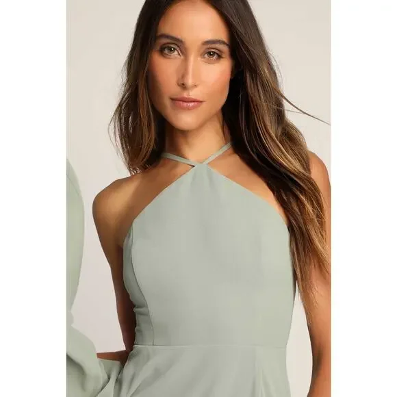 NWT Lulus Absolutely Breathtaking Sage Brush Maxi Dress Wedding Maid of Honor S - Picture 4 of 8